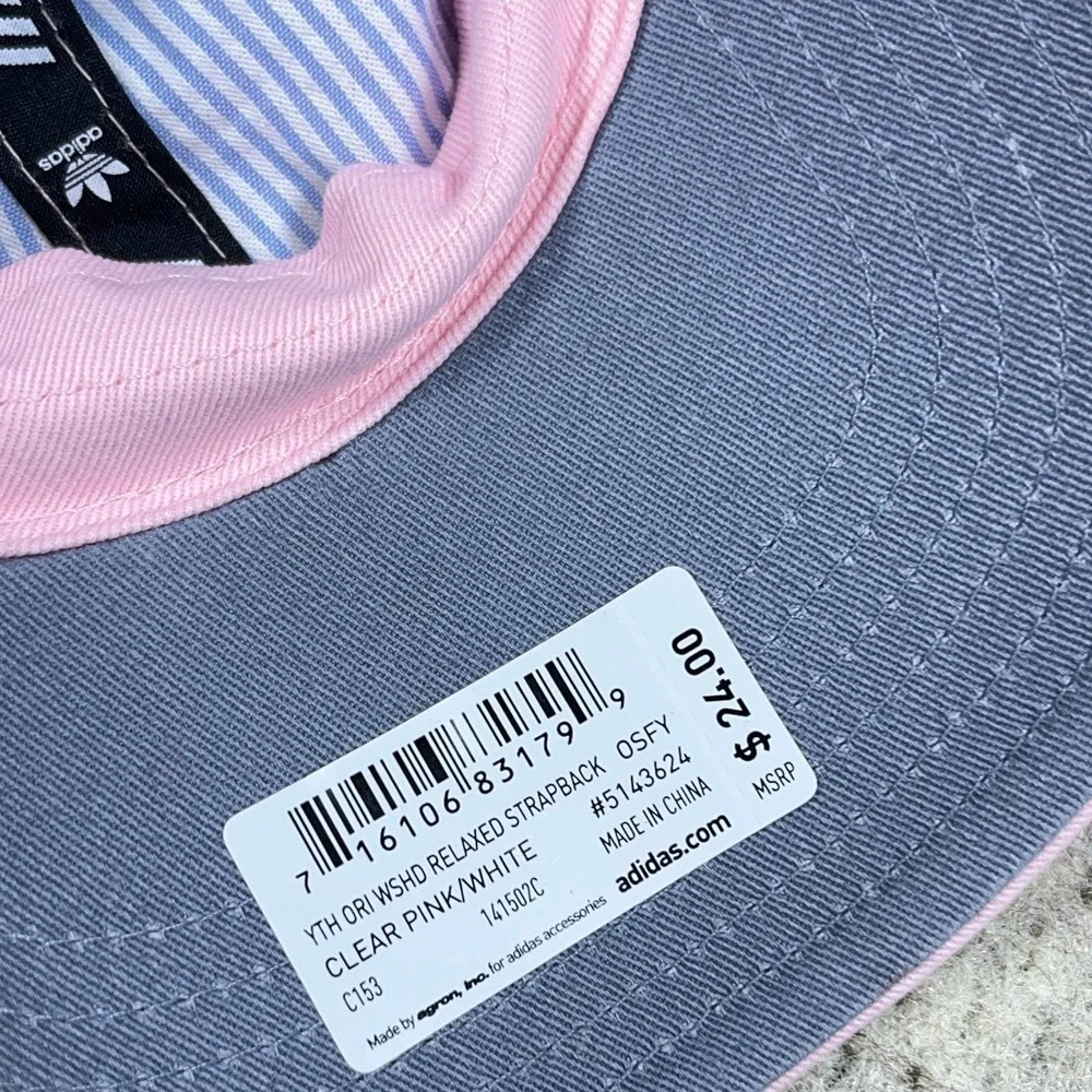 Adidas Hat Cap Strap Back Youth Girls Pink White Trefoil Twill‎ Running Sport
